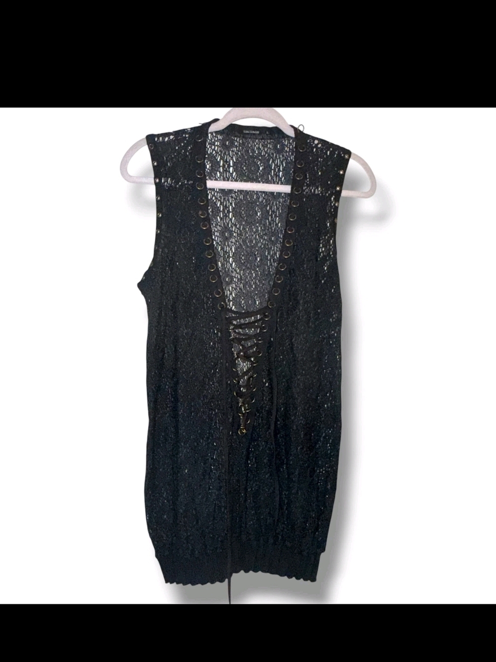 SALVAGE Black Lace-Up Tunic Top. L